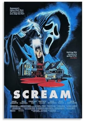 PANTTING Scream Horror-Film-Poster, ästhetischer Leinwand-Kunstdruck, Heimdekoration für Schlafzimmer, Wohnzimmer, 30 x 45 cm, ungerahmter Stil