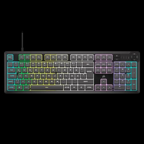 Corsair K55 Core RGB - Teclado gaming de membrana gris con iluminación RGB de 10 zonas y 4 teclas multimedia dedicadas