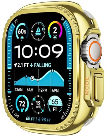 ANZOAT Cubierta de metal para Apple Watch Ultra 2 S10 42 mm S10 46 m 49 mm 45 mm Marco de caja Parachoques protector iWatch Series 9 8 7 6 5 SE 44 MM Cambio de bisel a Ultra(Gold,44mm)