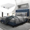 LANTRO JS Polsterbett 140x200cm, Doppelbett in Blau Leinen, Bodenbett, Bettgestell mit Federkernmatratze, Lattenroste aus Holz,Blau