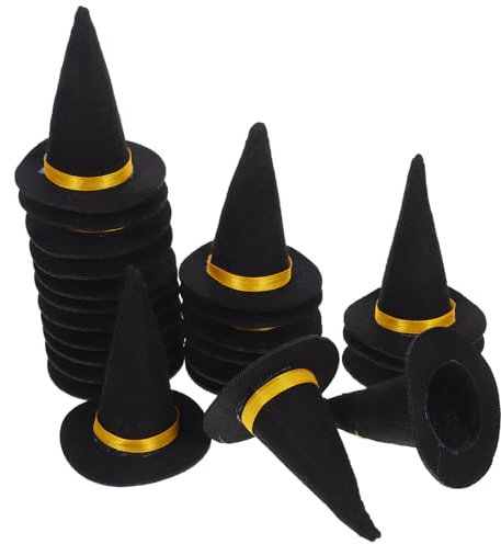 TOPBATHY Mini Felt Witch Hats - 24Pcs Halloween Decorations for Bottle Toppers Cake Decor and Masquerade Parties - Black