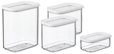 Mepal Modula Vorratsdosen Set 4-teilig | 1x 425 ml, 2x 1000 ml, 1x 1500 ml | luftdicht & stapelbar | Aufbewahrungsboxen für Lebensmittel | spülmaschinengeeignet | Nordic White