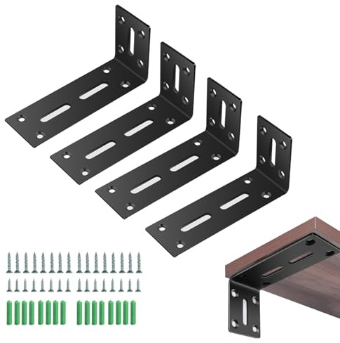 Lot de 4 Etagere Murale Fixation Invisible, Fixation Equerre Etagere Murale avec Vis Et Ancrages, Equerre Charge Lourde pour Salon Cuisine, Noir,3mm