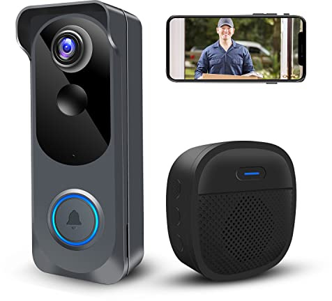 KAMEP Wireless Video Doorbell Camera, 2K HD Smart WiFi Door Bell Camera, PIR Motion Detection, 2-Way Audio, Night Vision, Battery Powered, IP66 Waterproof, Indoor Outdoor, 2.4G WiFi, Works with Alexa