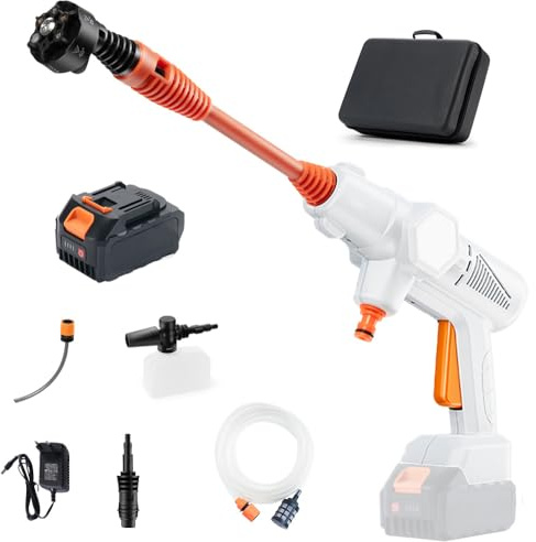 Kalopsia Nettoyeur Haute Pression sans Fil 60Bar/870PSI: Pistolet Lavage Autonome sur Batterie 21V 4.0Ah - Réglable avec Buse Rotative 360° - Portable Tuyau 5m pour Voiture/Terrasse/Balcon/Facade