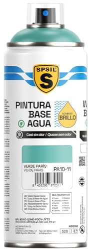 SPSIL Pintura Spray Base Agua Verde Paris 400ml - Sin Olor, para Madera, Plástico, Metal y Automóvil - Acabado Profesional, Secado Rápido y Ecológica