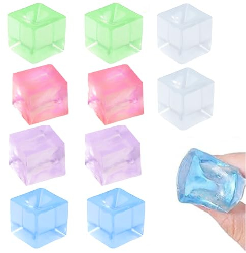 AYZDJ 10 Stück Squishy Würfel, Ice Cube Squishy, Stress-lindernde Kleine Sache Für Familie Oder Freund Geschenk Party (enthalten Lila Blau Grün Rosa Transparent Weiß)