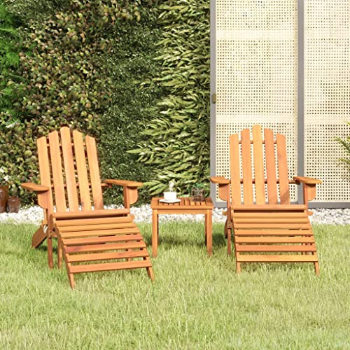 LoogCape Adirondack Salon de jardin 3 pièces en bois d'acacia massif pliable avec repose-pieds et table basse pour terrasse, balcon et jardin