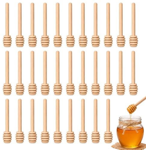 Honey Spoon, 30-Piece Mini Honey Dipper Set with Wooden Stirrers for Hot Drinks, Ideal for Drizzling Honey on Food Items and Wedding Party Favors