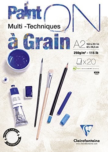 Clairefontaine - Ref 975052C - Paint'ON Multi-Technique Paper with Grain (10 Sheets) - 50 x 65cm, 250gsm Heavyweight Paper, Extra White, Acid Free, pH Neutral