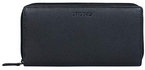 STILORD 'Dana' Damen Geldbörse lang Leder Anti RFID NFC Vintage Portemonnaie im Querformat große Brieftasche mit Reißverschluss für Kleingeld EC-Karten Echtleder, Farbe:schwarz