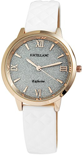 Excellanc Damen-Uhr Kunstleder Armband Dornschließe Analog Quarz 1900101 (weiß)