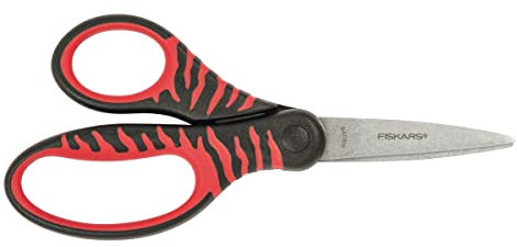 Fiskars Kinderschere, Ab 8 Jahren, Länge 18 cm, Für Rechts- und Linkshänder, Rostfreie Stahl-Klinge/Kunststoff-Griffe, Schwarz/Rot, 1027423