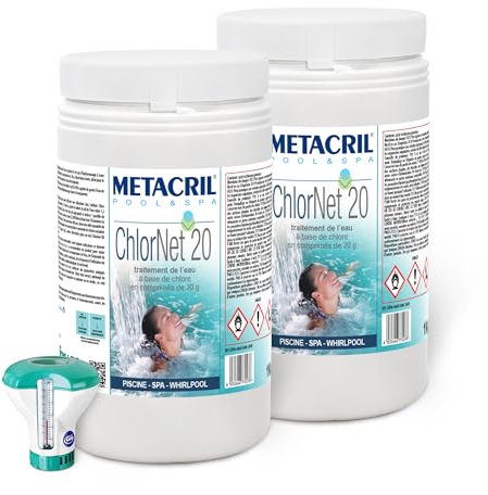 Metacril Cloro Tabletten aus 20 g Chlor Net 20 + Dosierschwimmer mit Thermometer für Pool und Whirlpools (Jacuzzi,Teuco,Dimhora,Index,Bestway,ECC.) Sofortiger Versand 2 KG(1+1) + Dosatore