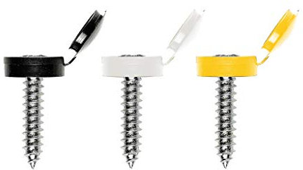 Hyfive 128PC Number Plate Screws & Caps Kit Yellow Black White Caps With Screws