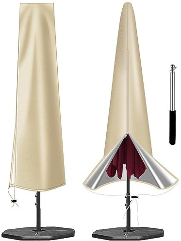 OKPOW Parasol Cover - Waterproof, Heavy Duty Garden Parasol Fit for 2.5m-3m Umbrellas - Anti-UV, Windproof Patio Umbrella Protection With Zip