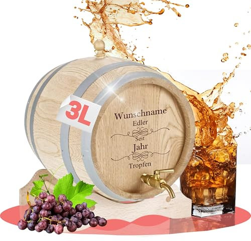 Personalisiertes Holzfass inkl. Messing-Zapfhahn - Geburtstagsgeschenk für Papa, Mann & Freund - kleines Eichenfass für Rum, Whisky oder Wein - Geschenkidee für Männer (3 Liter)