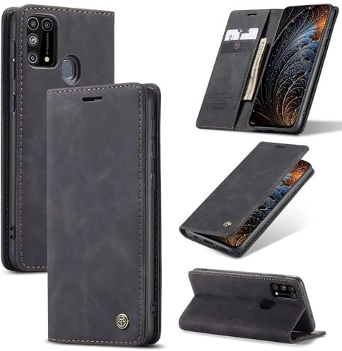 GoodcAcy Handyhülle für Samsung Galaxy M31,Samsung Galaxy M31 Hülle Leder,Klapphülle Handytasche Schutzhülle Case für Samsung Galaxy M31 Handy Hüllen,Schwarz