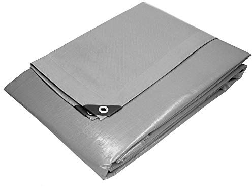ECD Germany Bâche de Protection Imperméable à l'eau avec Oeillets - 3x5 m 15m² 260 g/m² - Polyéthylène PE Gris- Résistant à la Moisissure - Couverture Étanche de Jardin Bateau Voiture Piscine Camping