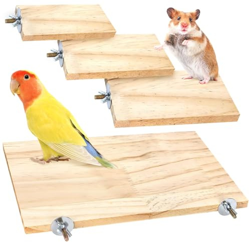 BILLIOTEAM 4-Size Bird Platforms with Wood Perches and Stand Boards - Habitat Cage Corner Shelves with Stainless Steel Washers - Ideal for Parrots, Cockatiels & Small Pets like Hamsters, Gerbils & Chi