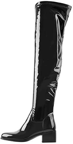 Only maker Damen Overknees Stiefel Stretch Winterschuhe mit Reißverschluss Lack Schwarz 43 EU
