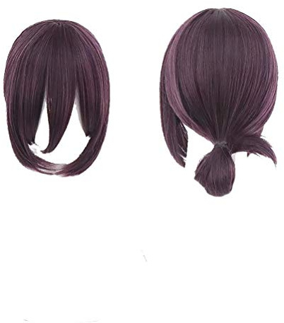 GZIRUE Reze Cosplay Wig with Cap, Dark Purple Semi Long Hair Costume Party Halloween Daily Man Women Anime Cosplay