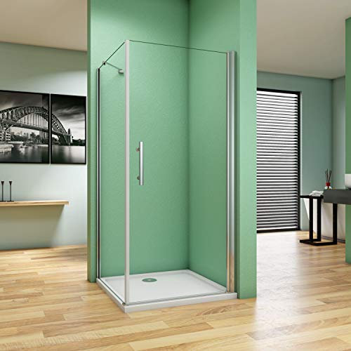 Porta Battente per Box Doccia Angolare Alto 185 cm con Parete Fissa Misura 75x75 cm in Vetro Temperato Trasparente Anticalcare da 6 mm inclusa barra di supporto da 45 cm