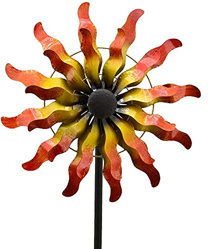 matches21 Windrad Windmühle Windspiel Sonne Gold orange Gartendeko Metall geschraubt gegenläufig 1 STK 39,5x167,5 cm