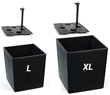 Lot de 2 pots de fleurs avec système d'irrigation en plastique brillant Noir avec insert amovible