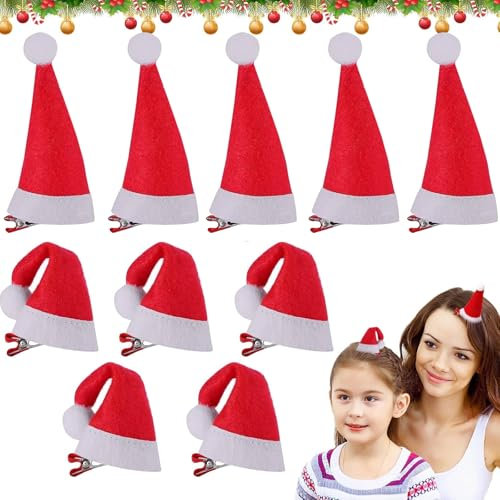 Weihnachts Haarschmuck, 10 Stück Rot Santa Hut Haarschmuck, Mini Weihnachtsmütze Haarklammern, Weihnachten Haarspangen, Weihnachts Kopfschmuck Erwachsene, Weihnachts Haarclips für Kinder Mädchen Damen