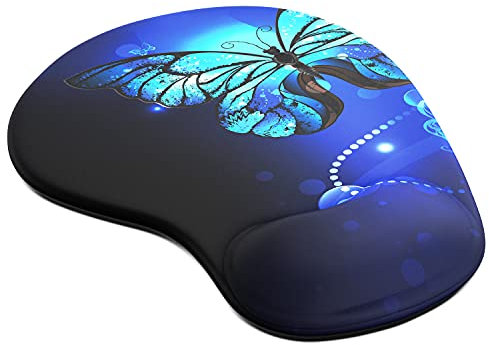 CSL - Office Mauspad mit Gelkissen - Handgelenkauflage - Handgelenkpolster Handauflage - Gelpolster – optimiert für Rechtshänder - Silikon Unterseite - Textiloberfläche mit Mikrofaser - Butterfly
