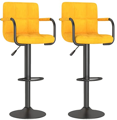 vidaXL 2X Barhocker mit Armlehnen Höhenverstellbar Drehbar Küchenhocker Barstuhl Tresenhocker Thekenhocker Tresenstuhl Bistrohocker Senfgelb Samt