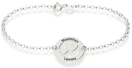 Kristallwerk Damen Armband Herzarmband 925 Silber Wunschgravur auf Vorderseite Länge 19cm