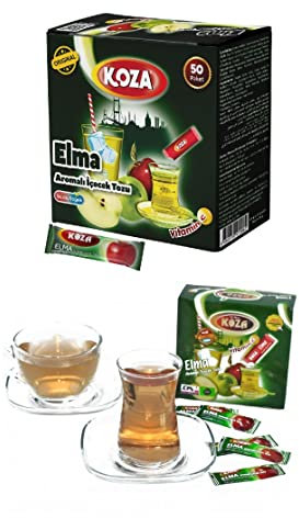 KOZA Apfel Instant Getränkepulver Stick einzeln Verpackt 50er Pack | Pulver für Heiß oder Kalt Getränk | Türkischer Apfel Tee | Ice Tea Pulver | Eistee | Früchtetee | Cay | Teepulver