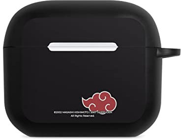 Hülle mit Karabiner kompatibel mit Apple AirPods (3. Generation) Case schwarz Schutzhülle mit Schlüsselanhänger Akatsuki Naruto Shippuden Offizielles Lizenzprodukt
