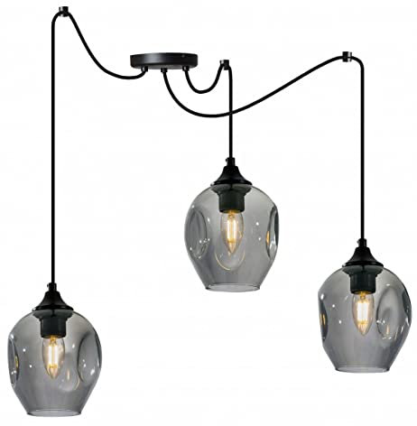 Light-Home Prage Spider Abat Jour Suspension Luminaire Lustre Araignée - Moderne Abat Jour Plafond - Verre - À 3 Lumières - Rose et Argent - Graphite