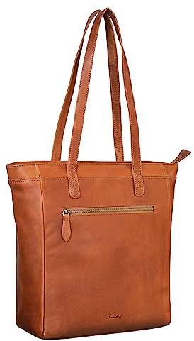Benthill Damen Shopper Leder - Umhängetasche aus Rindsleder - Handtasche mit Reißverschluss - Schultertasche/Ledertasche - Vintage Beutel, Farbe:Braun