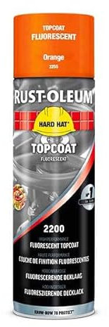 Rust-Oleum Hard Hat Couche de finition Fluorescente, Peinture fluorescente en aérosol pour réalisation de marquages de sécurité, de codes de couleur sur le métal, le bois et le béton, 500ml (Orange)
