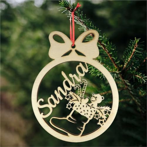Weihnachtsbaumkugel aus natürlichem Birkensperrholz mit Wunschnamen - Personalisierte Weihnachtskugel, Weihnachtsbaumschmuck, Weihnachtsdeko aus Holz - schöne Geschenk-Idee zu Weihnachten (Style 5)