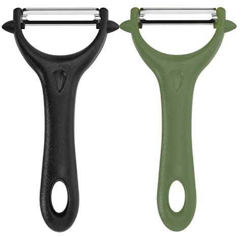 Lot de 2 Éplucheur Universel, Econome Legumes Inox Eplucheur Manuel Pomme de Terre Poignée Ergonomique, Couteau Cuisine avec Lame Tranchante pour Légumes Fruits(Noir, Vert)