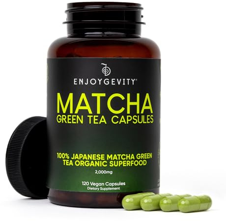 Organic Ceremonial Matcha Green Tea Capsules - Natural Energy Boost - Clean Gradual Caffeine - Japanese Matcha Supplement - 100% Natural Antioxidant - Calming Relaxing - 120 Daily Capsules - 2,000/mg