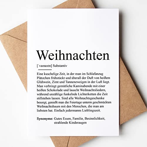 KAMEWI® Grußkarte WEIHNACHTEN Definition | Klappkarte mit Briefumschlag aus Kraftpapier | Weihnachtskarte Weihnachtspost Grußkarte Winterzeit Herzensmensch Nikolaus Nikolaustag Geschenkidee