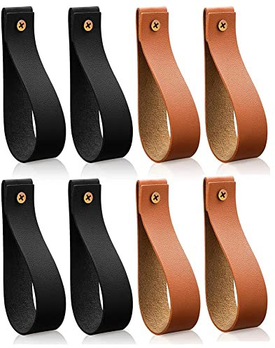 EIAOSI 8 StüCk PU-Leder-Wandhaken, Wandbehangriemen, Pu-Leder-Gardinenstangenhalter, Handtuchhalter für Wand-Kunstlederriemen
