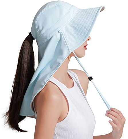 CLAPE Sonnenschutz Sonnenhüte Breiter Krempe Sonnenhut Damen Outdoor Beach Sun Hat Pferdeschwanz Sommerhut Faltbar Wanderhut mit Nackenklappe
