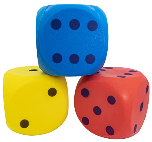 Idena 40227 - Softwürfel 3-fach sortiert, ca. 15 cm Blau, Gelb oder Rot (Auswahl nicht möglich), Schaumstoffwürfel für dauerhaften Spielspaß