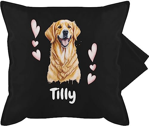 Kissenbezug - Hunde - Golden Retriever - Hundebesitzern Geschenk - 50 x 50 cm - Schwarz - Kissen personalisierte Geschenke Hundebesitzer sofakissen Deco Hund hundemotiv kopfkissen personalisiertes