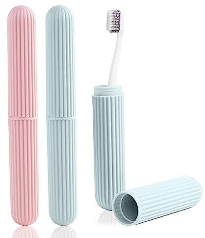 DHSWNNG Zahnbürsten Etui, Reise Zahnbürstenbox 2 Stück Tragbar Zahnbürstenhülle Zahnbürstenetui Schutzhülle Zahnbürste Aufbewahrung Behälter Etui für Camping Wandern Zuhause (Rosa + Grün)