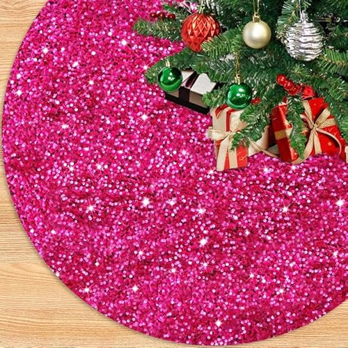 53,3 cm Weihnachtsbaumrock Hot Pink Pailletten Baum Rock Samt Weihnachtsbaum Rock Dekoration Mini Baum Röcke für künstliche Bäume Glitzer Weihnachtsbaum Ständer Abdeckung für Winter Urlaub Party