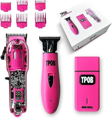 TPOB Slime 2 Barber Hair Clippers Trimmer Shaver Set for Men with Matte Pink Case and X Fade Blade (Pink)