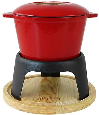 BradOc Gusseisen Fondue Topf Set Für Fleisch, Käse, Gusseisen Schokolade Fondue Topf Set Mit 6 Fondue Gabeln, 11-Teilige Käse Fondue Set Servieren 6 Personen,Rot